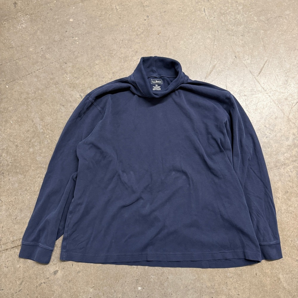 LL Bean Mens XL Navy Blue Mock Turtleneck Long Sleeve 100% Cotton Shirt 187357